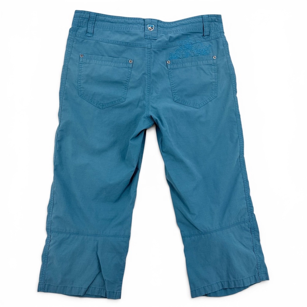 KUHL Capri Pants Womens 8 Blue Teal Embroidered Floral Hiking Utility - Picture 2 of 7